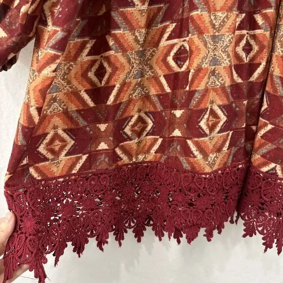 Westbound Lot of 2 Colorful Peasant Boho Crochet Trim Tunic Tops Womens Size L - Picture 3 of 11